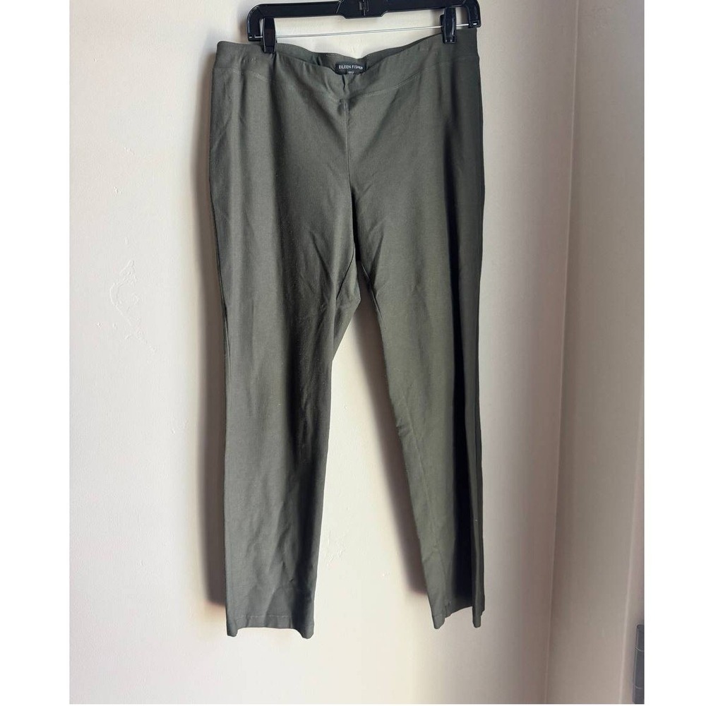 Eileen Fisher Houndstooth Pull On Straight Leg Pants M Quiet Luxury Coastal Chic
